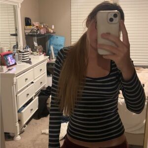 Hollister Black and White Striped Blouse